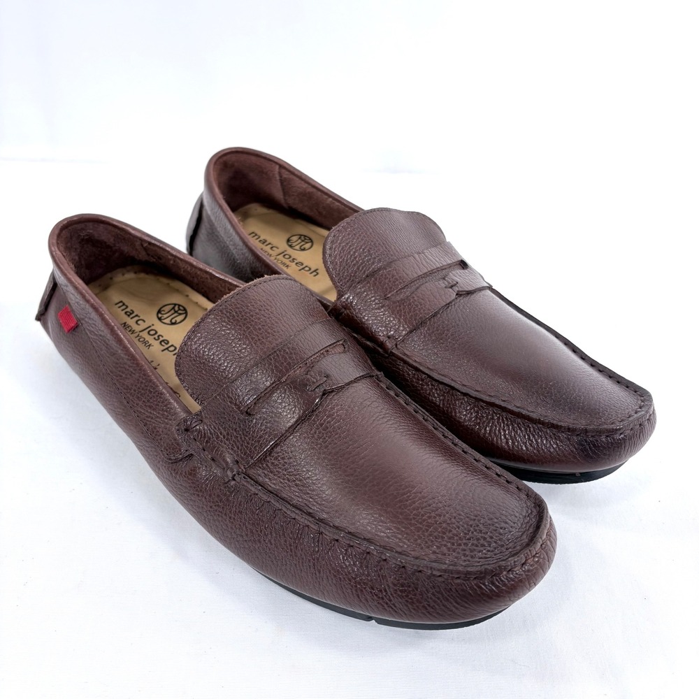 Marc Joseph New York Penny Loafers Brown Pebbled Leather Driving Mocs Men 8.5